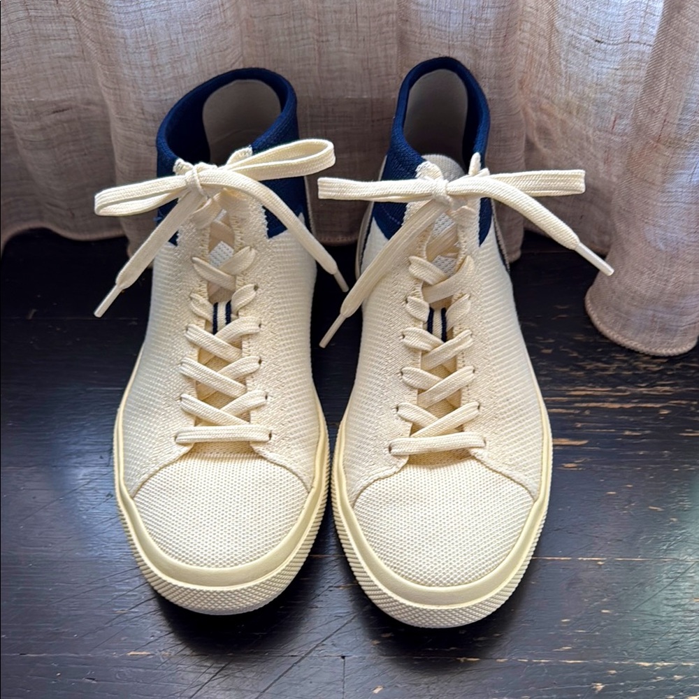 Rothy's Cream and Blue High Top Sneakers